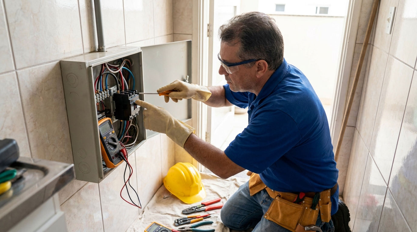 Eletricista instalando disjuntor em Suzano‑SP