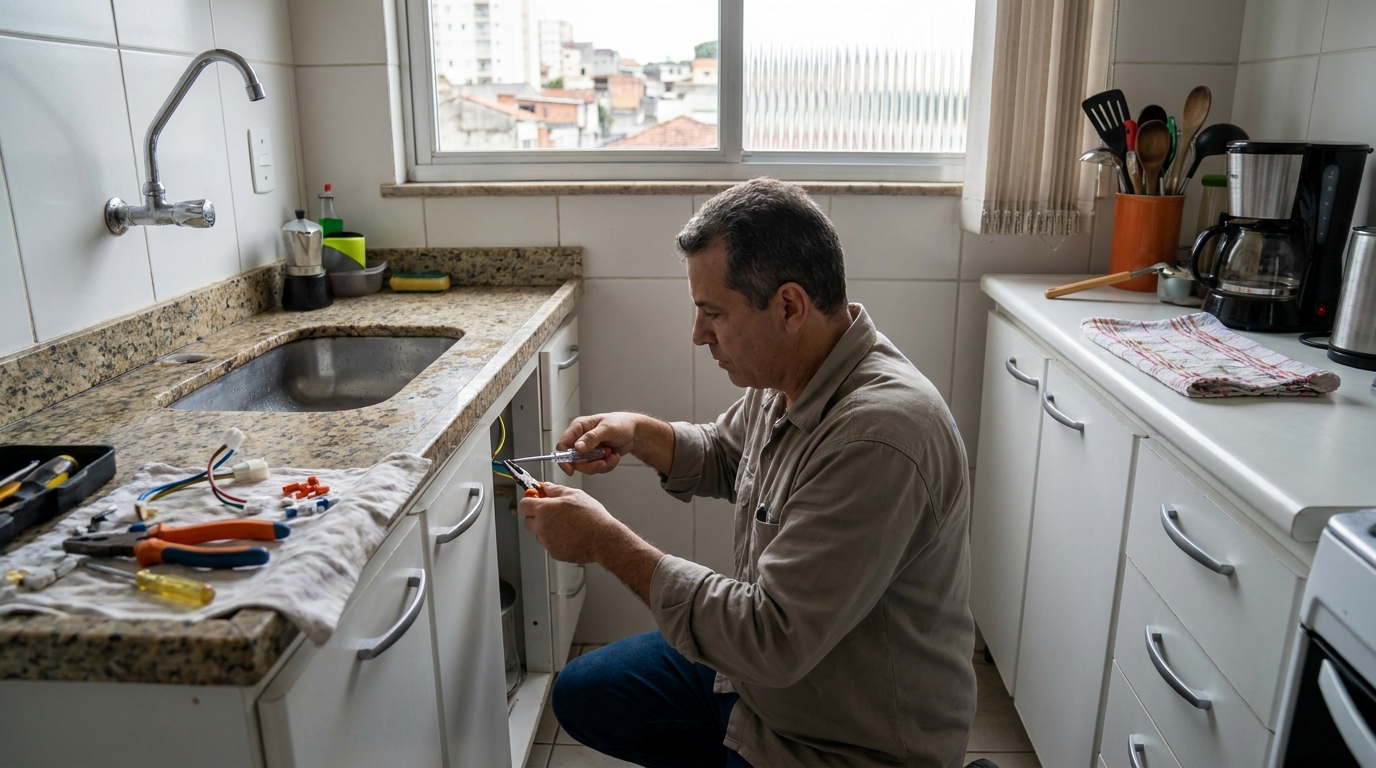 Eletricista instalando torneira eletrica em Suzano‑SP
