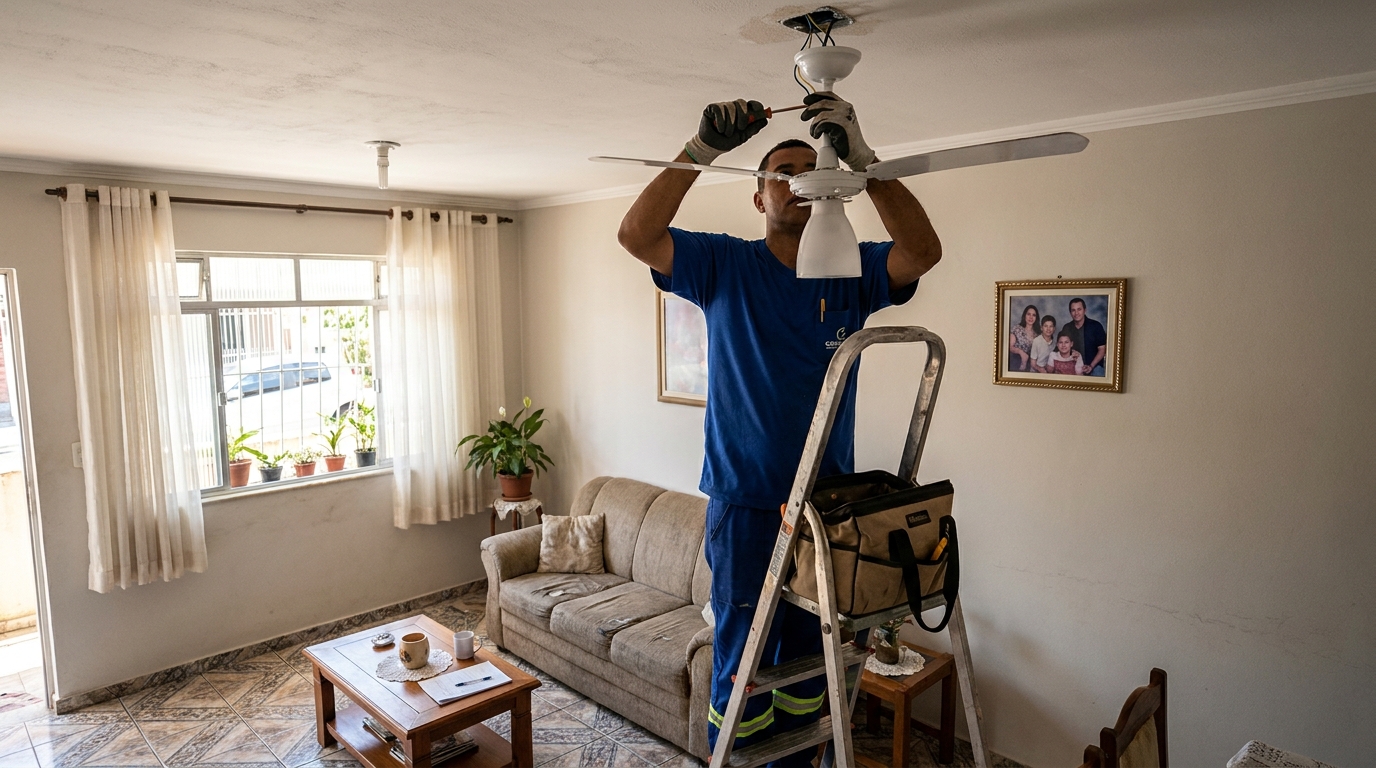 Instalacao de ventilador de teto residencial em Suzano‑SP