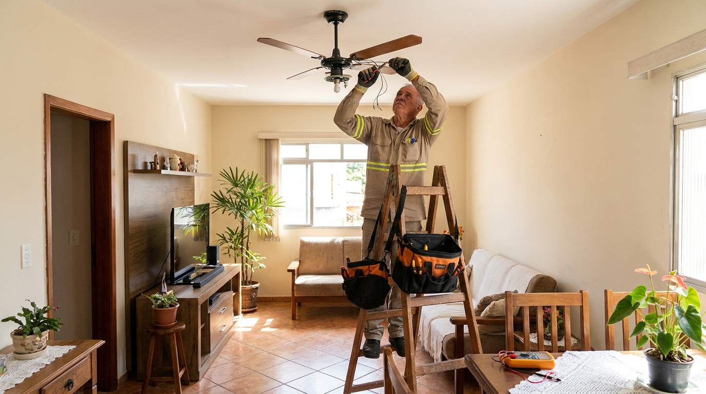 Montagem de ventilador de teto em Suzano‑SP